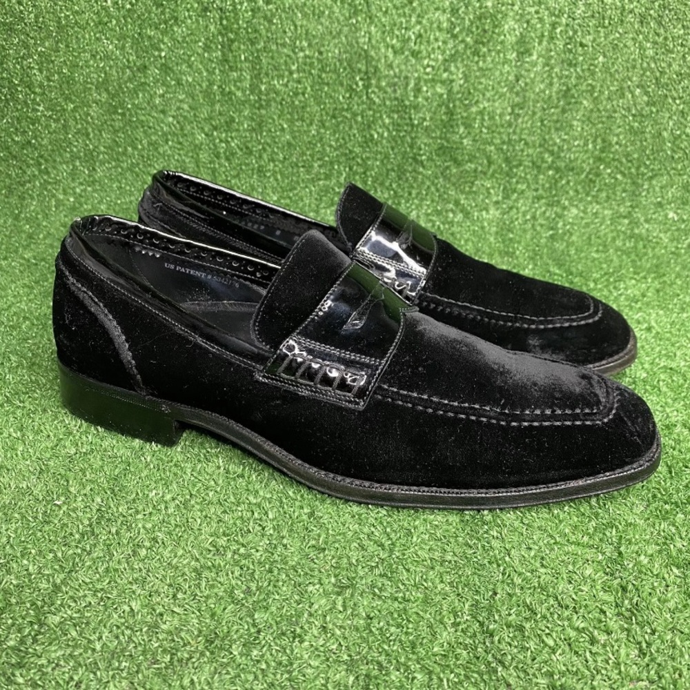 Cole Haan Mens Almond Toe Velvet Penny Loafers Black Size 8 M Made In Italy